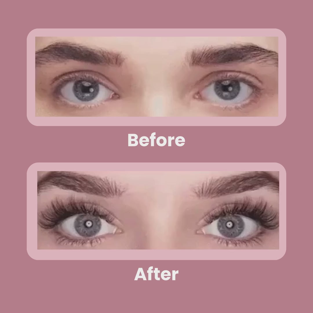 before and after photo showing ladylash magnetic lashes volume and lift